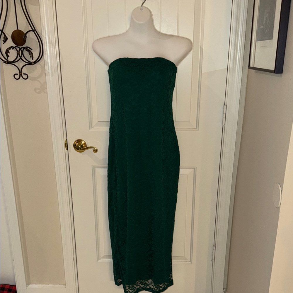 Elegant Strapless Dark Green Dress